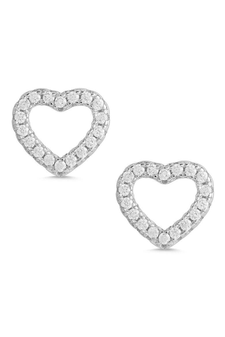 Kids' Cubic Zirconia Open Heart Stud Earrings, Main, color, WHITE