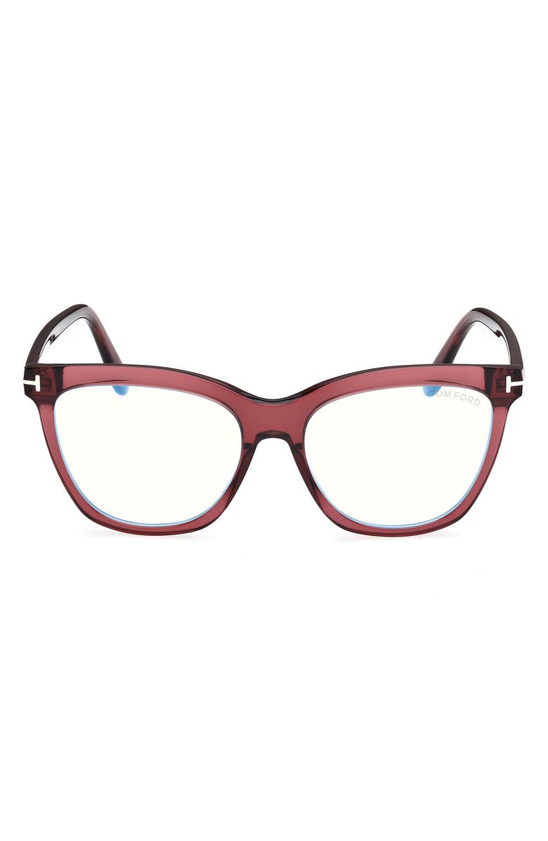 TOM FORD 54mm Butterfly Blue Light Blocking Optical Glasses, Main, color, Transparent Wine / Blue Block