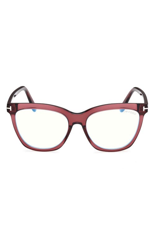 Tom Ford 54mm Butterfly Blue Light Blocking Optical Glasses In Transparent Wine/blue Block