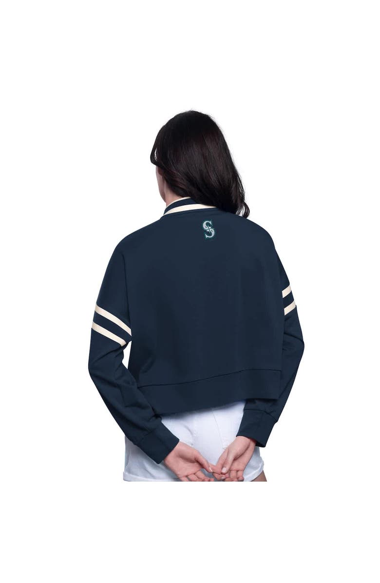 STARTER Women's Starter Navy Seattle Mariners Power Play Cropped Pullover Sweatshirt, Alternate, color, 