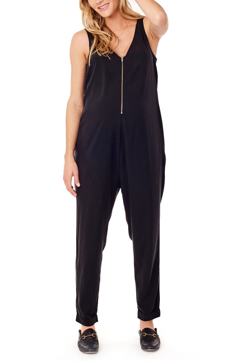 Ingrid & Isabel® Zip Front Maternity/Nursing Jumpsuit, Main, color, JET BLACK