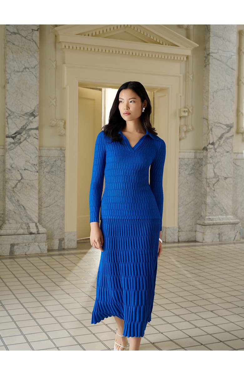 Misook Raised Geometric Soft Knit Tunic, Alternate, color, Aegean Blue