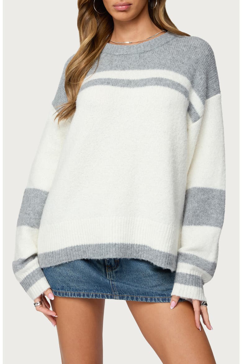 Nogah Oversize Stripe Sweater, Main, color, GRAY-AND-WHITE