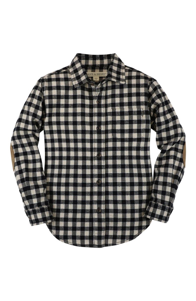Hope & Henry Baby Boys' Organic Flannel Shirt with Elbow Patches, Infant, Main, color, Black And Ivory Check