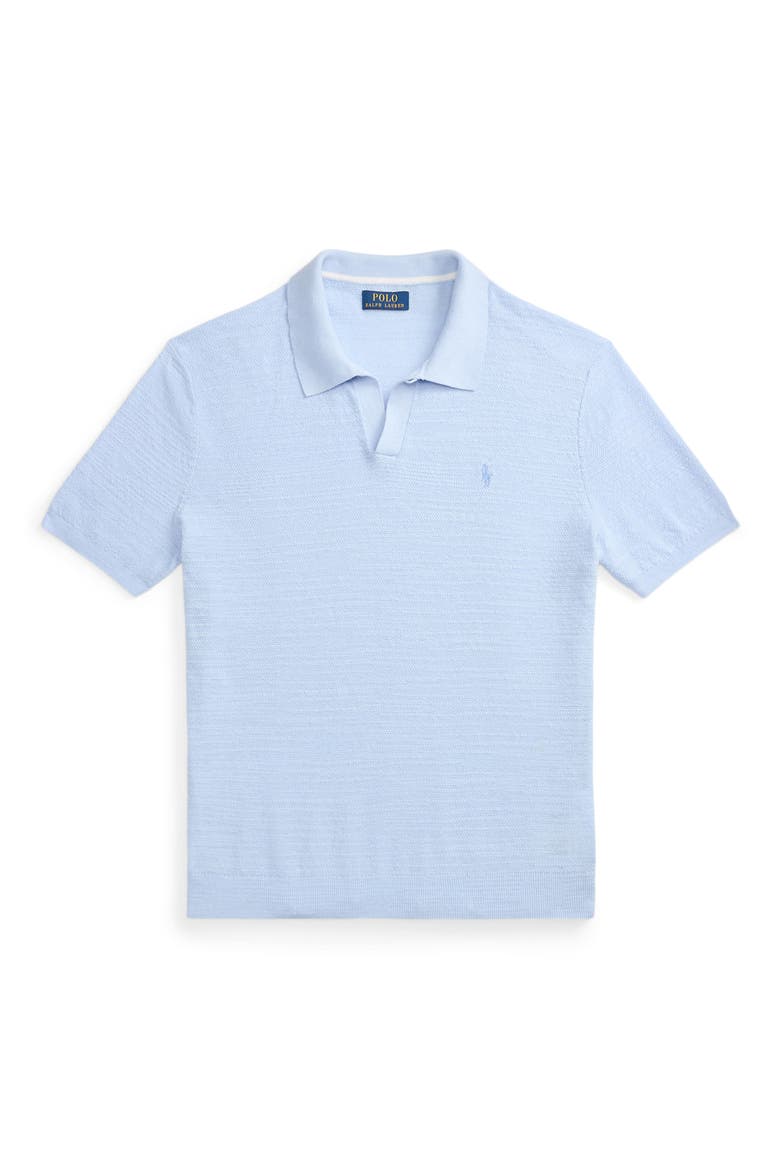 Textured Seed Stitch Cotton & Linen Polo, Alternate, color, OFFICE BLUE/ DECKWASH WHITE