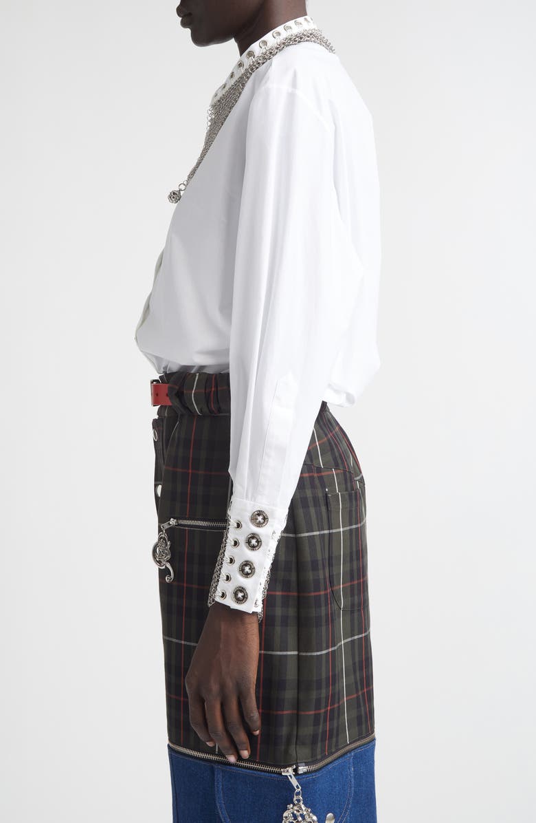 Chopova Lowena Titan Chain Mail Cotton Poplin Button-Up Shirt, Alternate, color, White