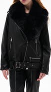 AZALEA WANG Aurelia Faux Leather Moto Jacket with Removable Faux Fur Collar