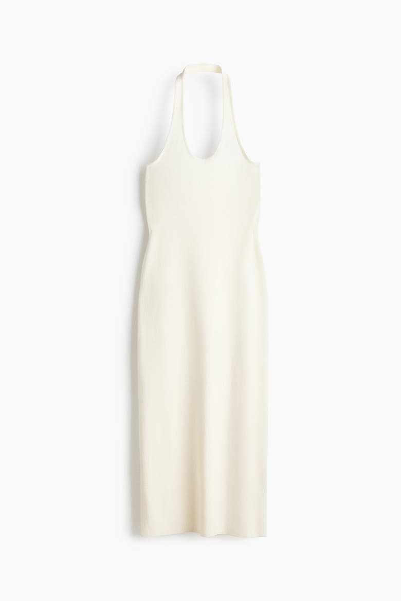Calf-Length Halterneck Dress, Alternate, color, Cream