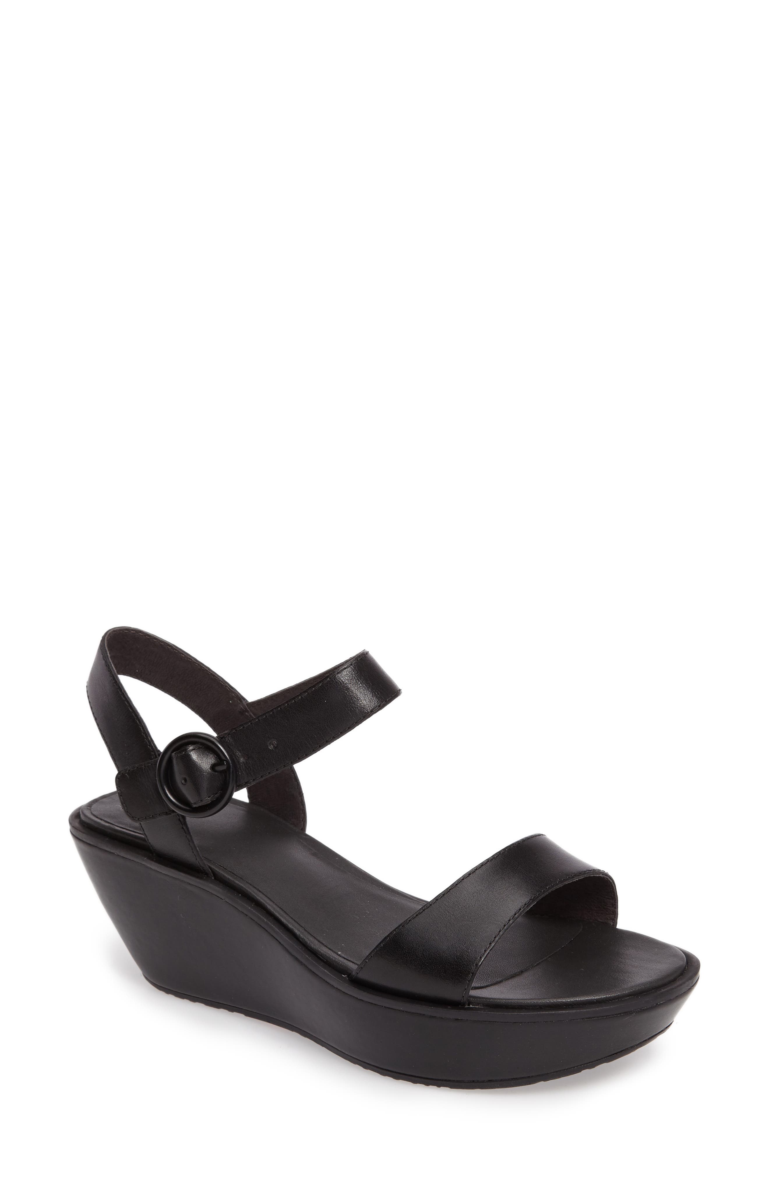 'Damas' Wedge Sandal, Main, color, BLACK/ BLACK LEATHER
