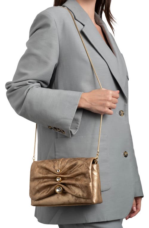 Shop Alexis Bittar Ruched Crystal Molten Leather Clutch In Antique Gold