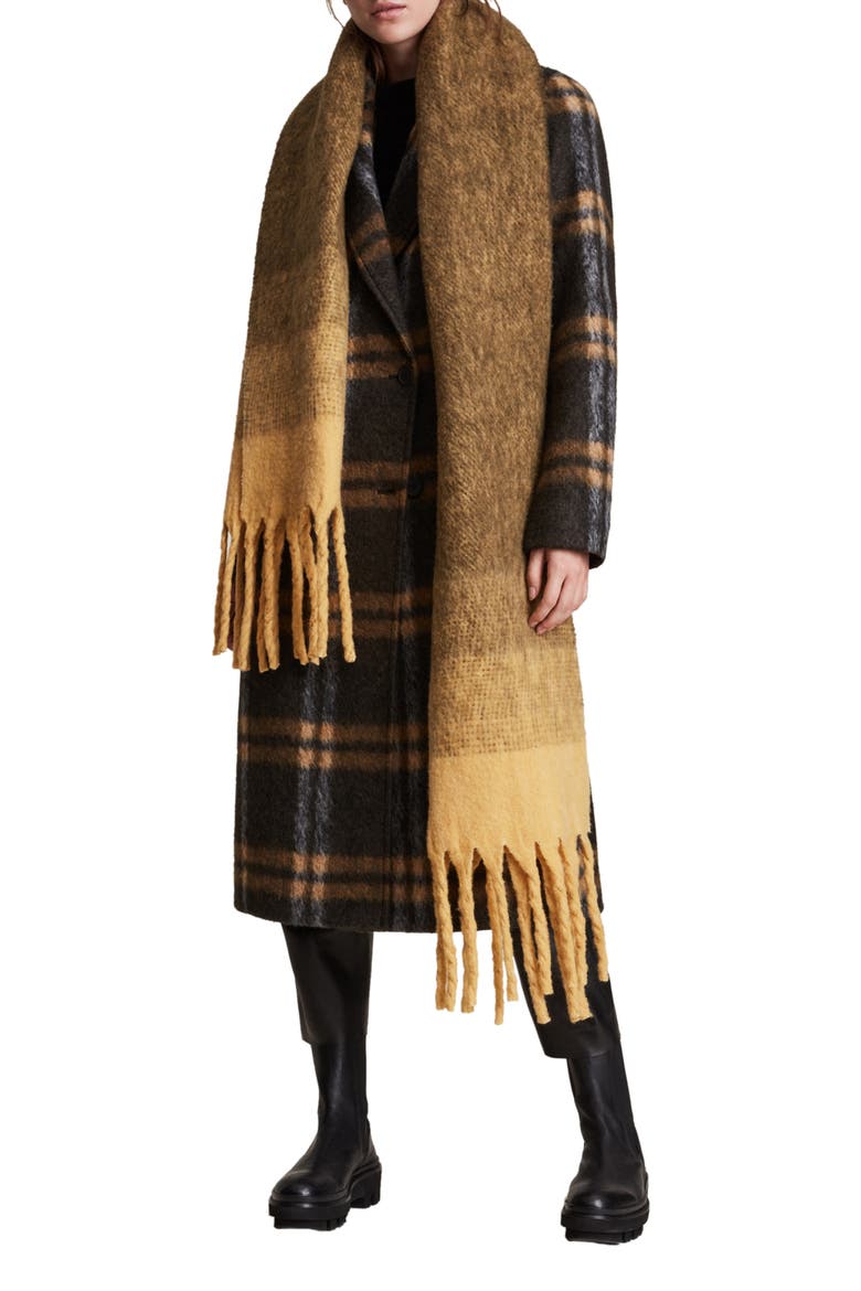 Fuzzy Ombré Wool Blend Scarf, Main, color, MUSTARD YELLOW