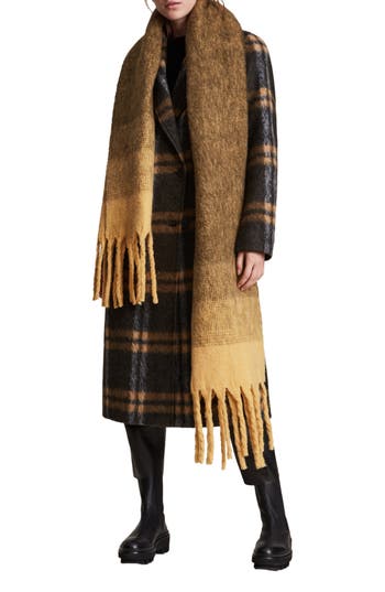 Allsaints Fuzzy Ombré Wool Blend Scarf In Brown