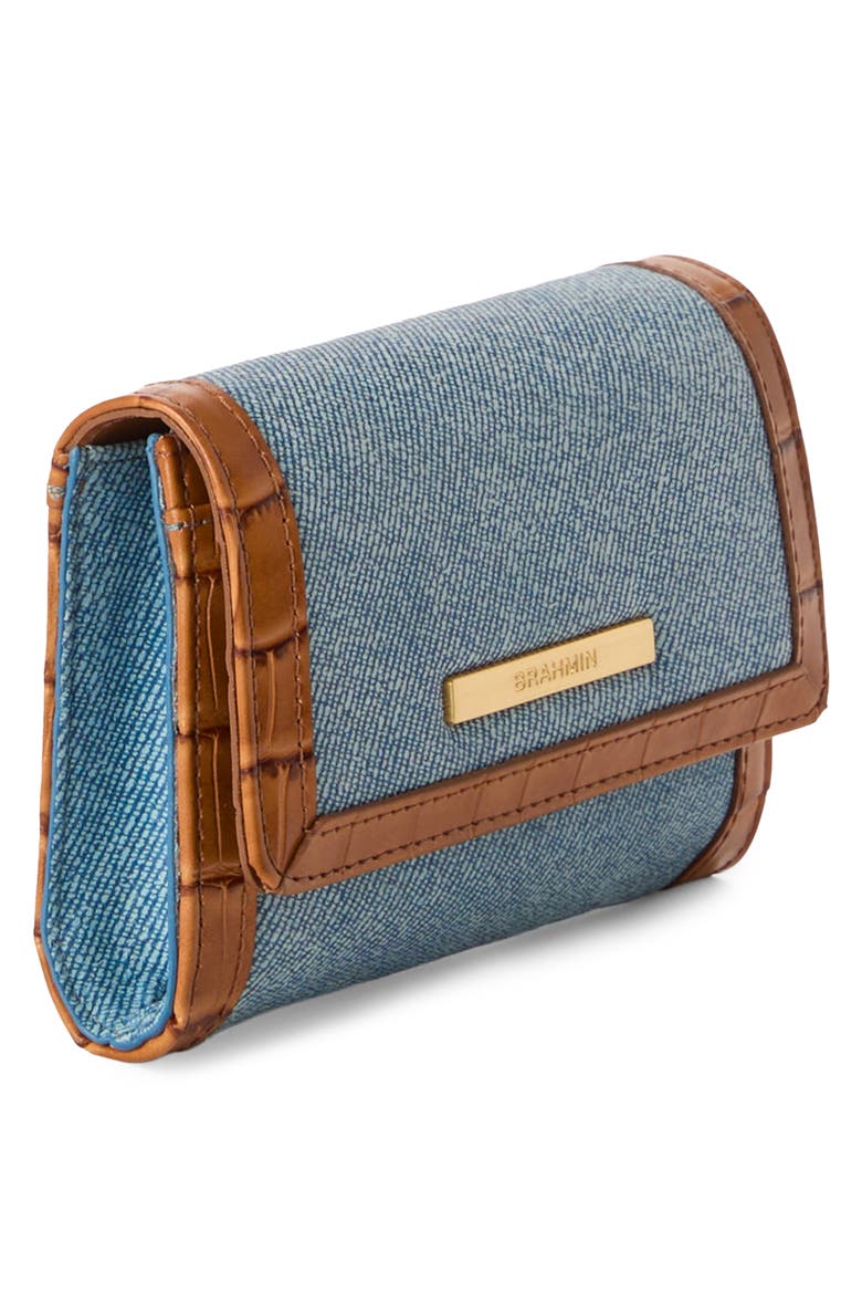 Kerra Denim & Croc Embossed Leather Wallet, Alternate, color, DENIM