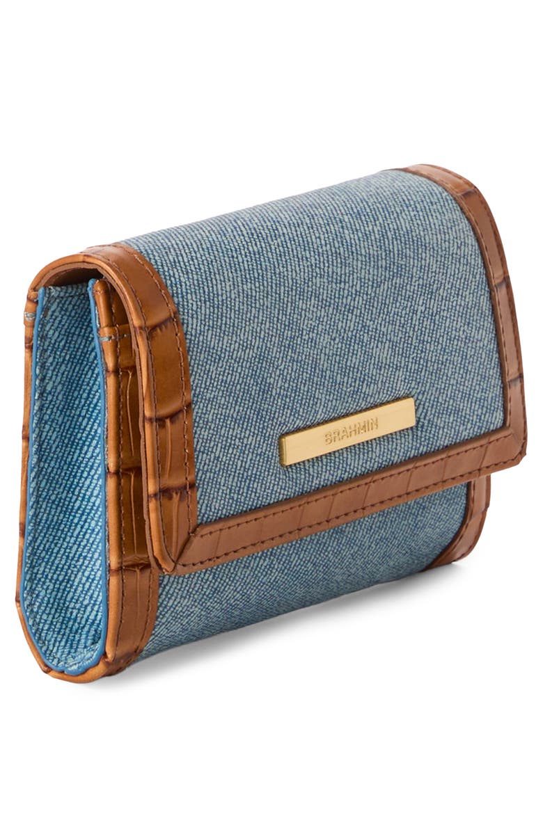 Brahmin Kerra Denim & Croc Embossed Leather Wallet, Alternate, color, Denim