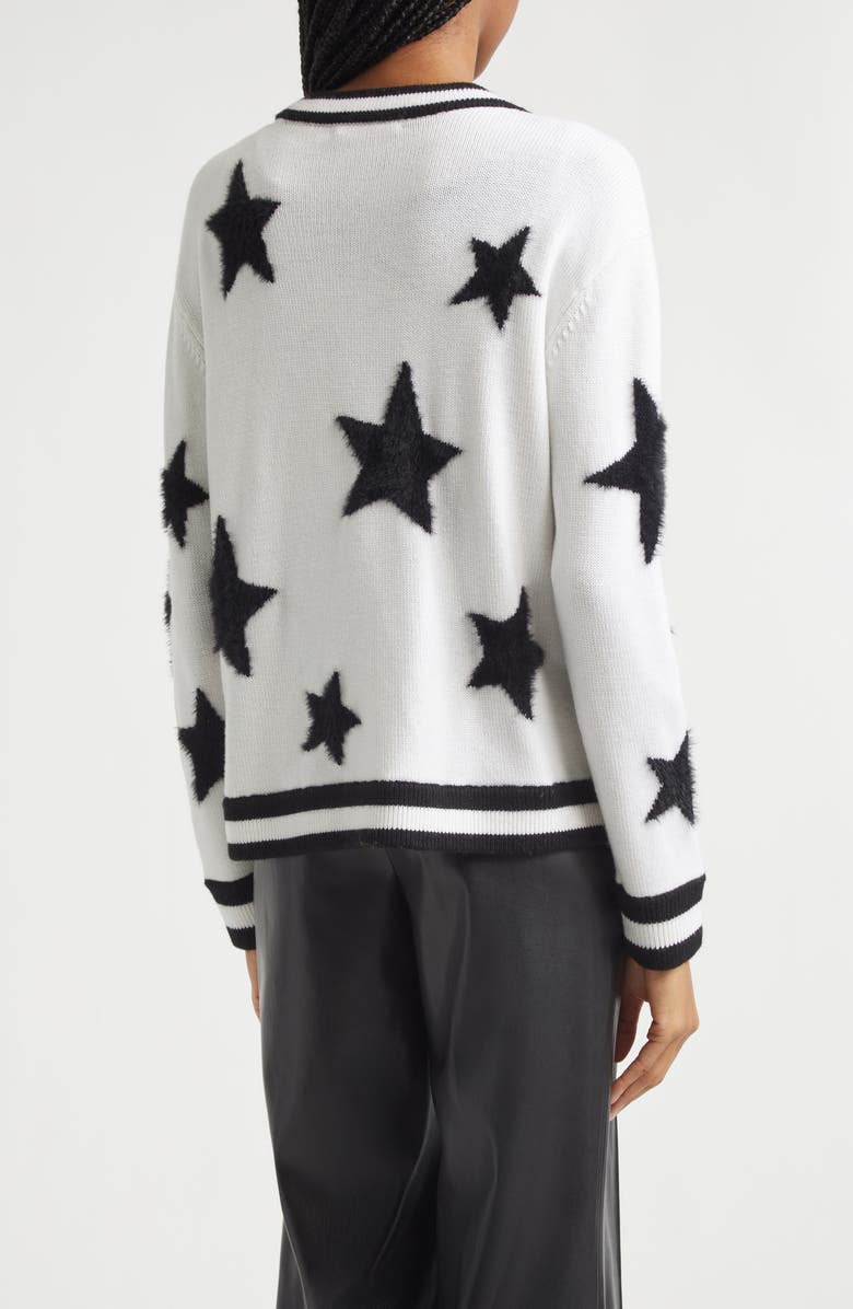 Alice + Olivia Bradley Intarsia Star & Stripe Trim Wool Blend Cardigan, Alternate, color, Ecru/ Black
