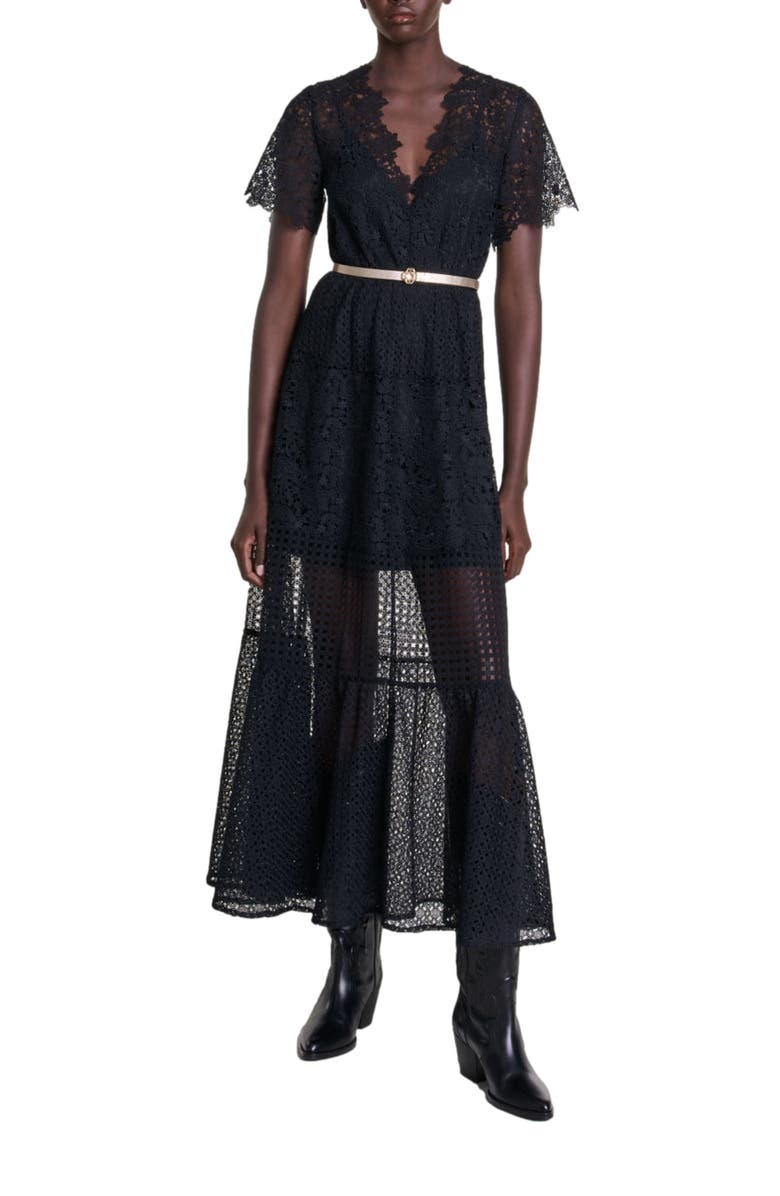 maje Lace maxi dress, Alternate, color, 