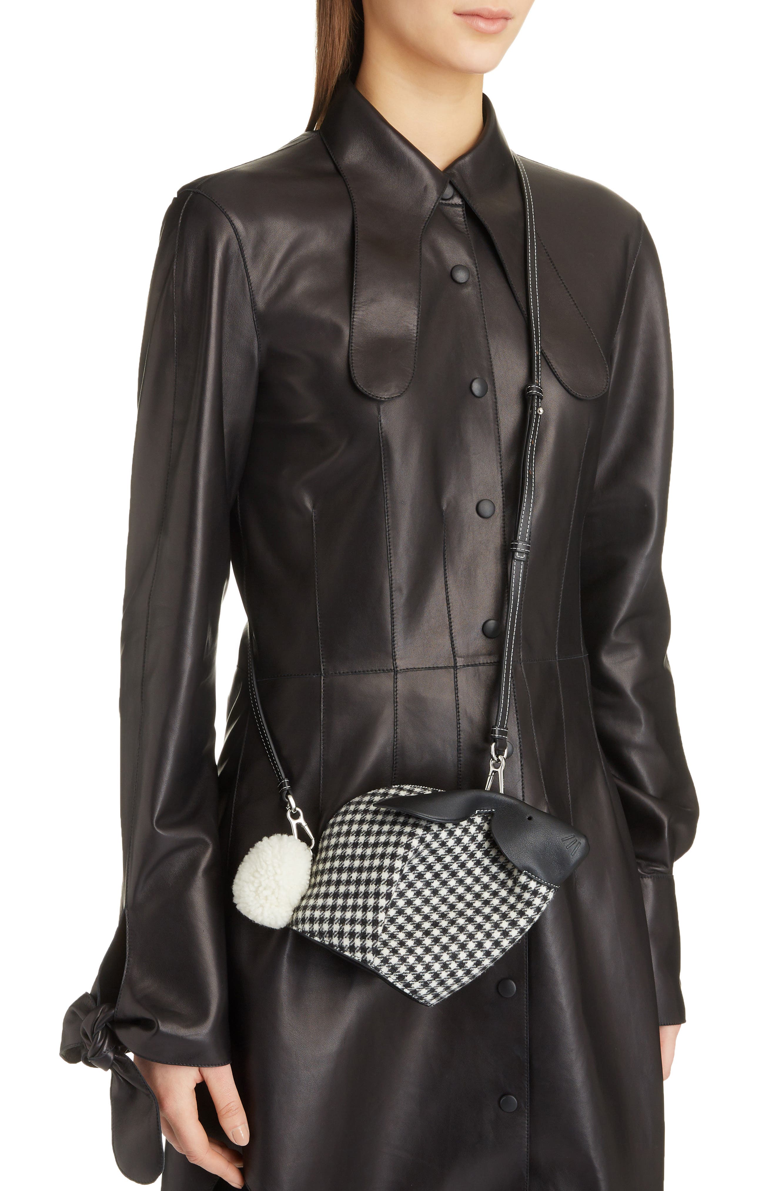 Mini Bunny Tweed & Leather Crossbody Bag with Genuine Shearling Trim, Alternate, color, BLACK/ WHITE