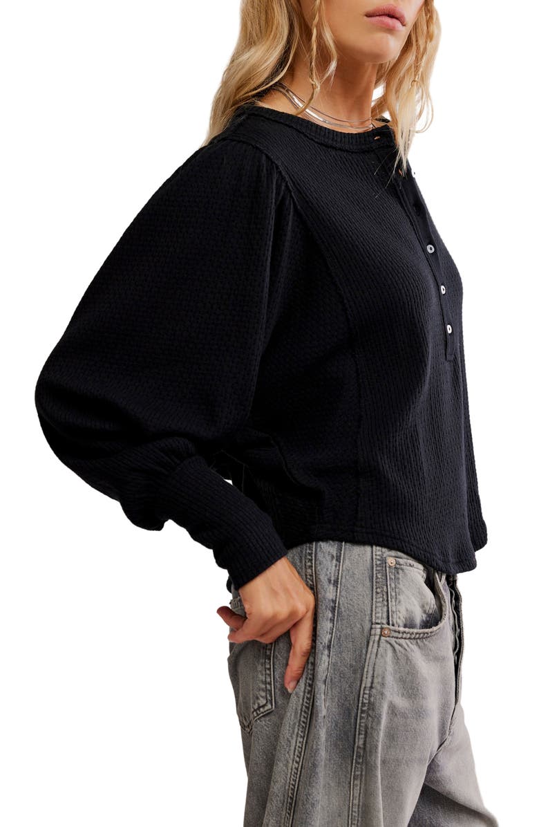 Free People Quinn Rib Henley Top, Alternate, color, Black
