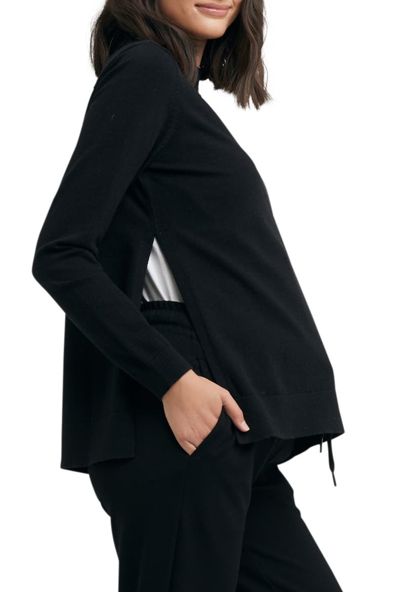 Morgan Side Split Mock Neck Maternity Sweater, Alternate, color, BLACK