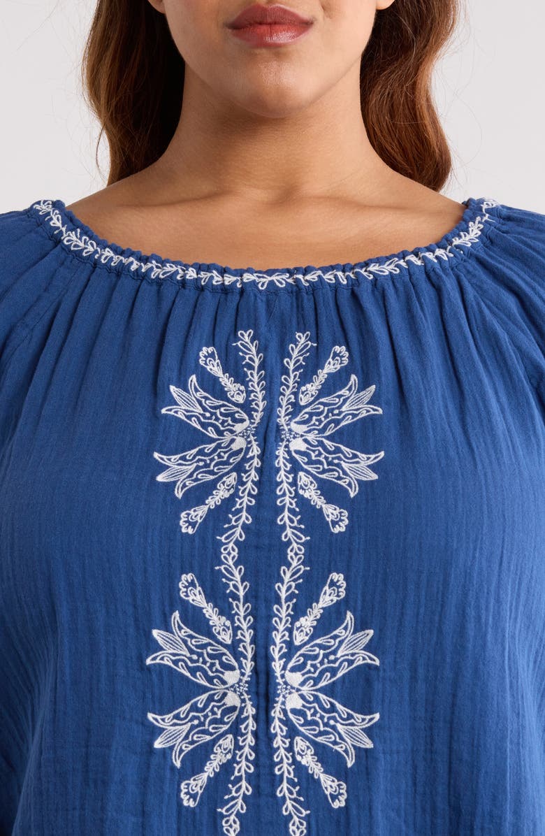Liverpool Los Angeles Embroidered Cotton Peasant Top, Alternate, color, Liberty Blue