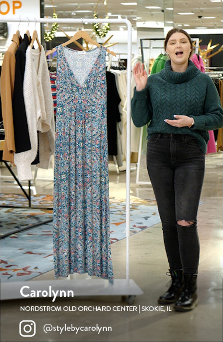 Floral Paisley Print Sleeveless Jersey Maxi Dress, sales video thumbnail