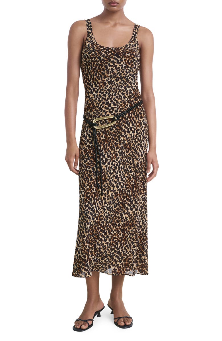 MANGO Animal Print Midi Dress, Main, color, Black