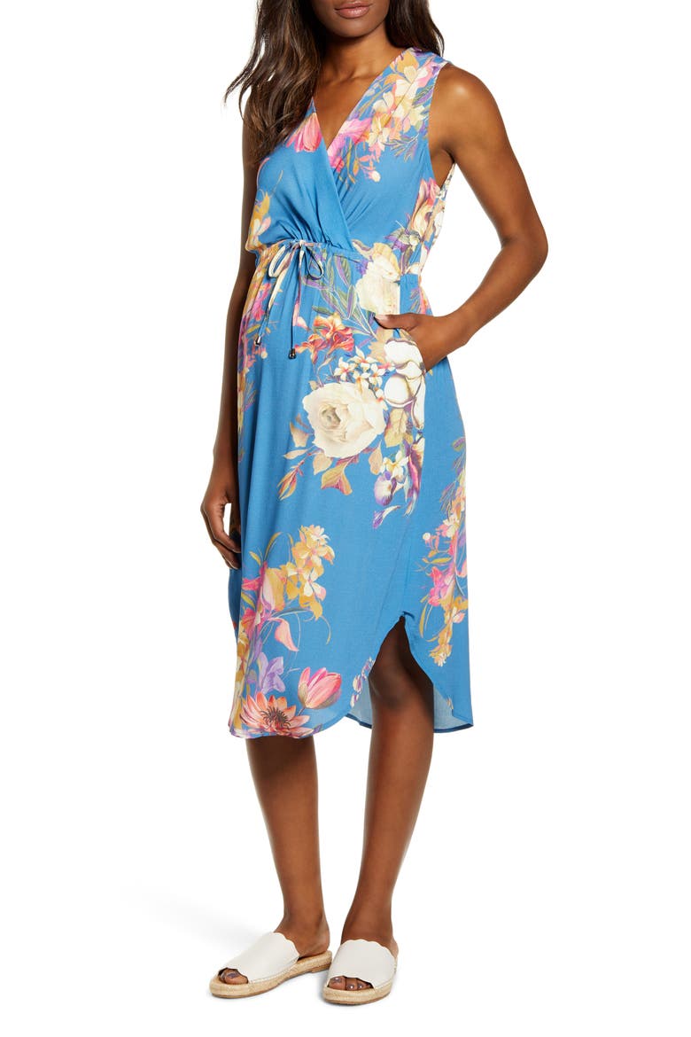 Floral Maternity/Nursing Sundress, Main, color, BLUE FLORAL PRINT