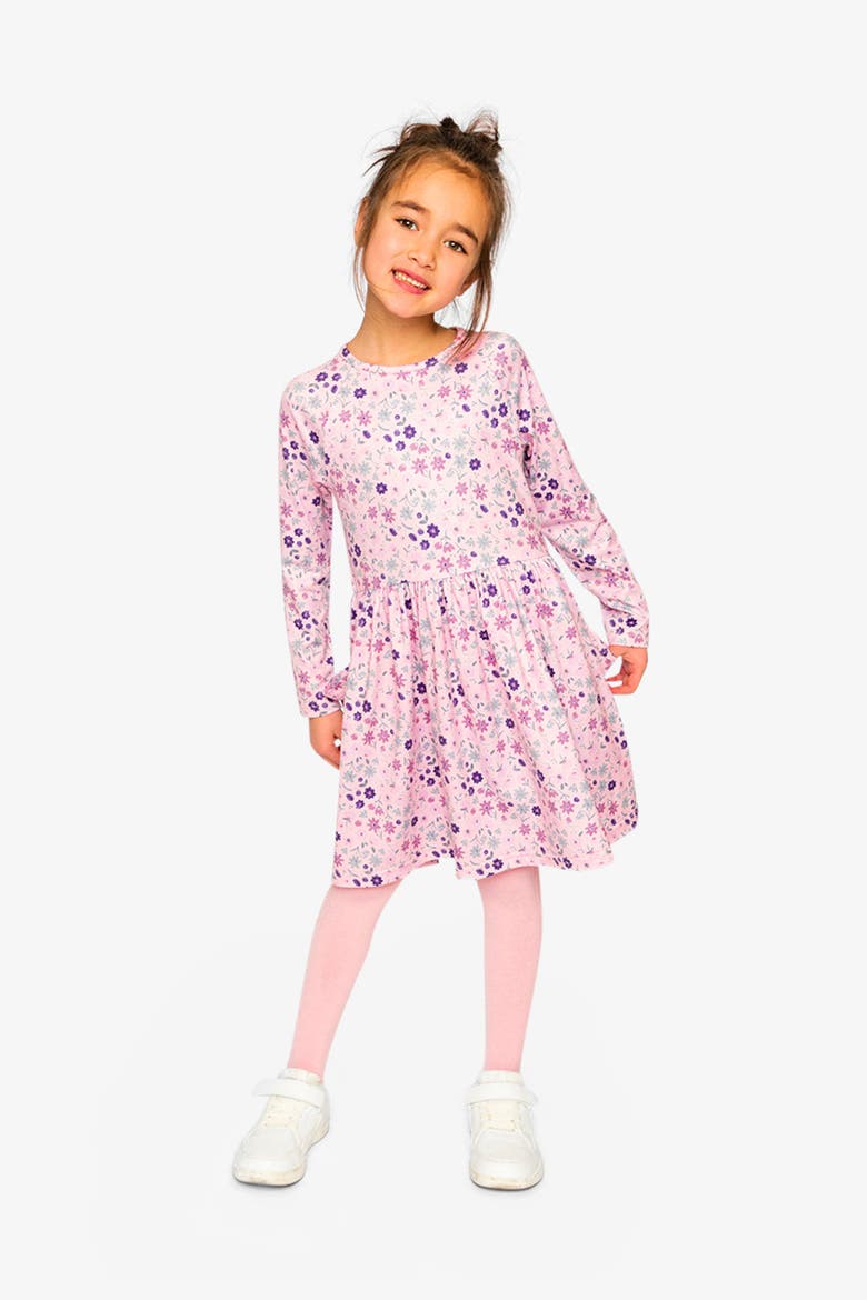 Daisies Long Raglan Sleeve Dress with Patch Pockets, Alternate, color, Pink Daisies Print