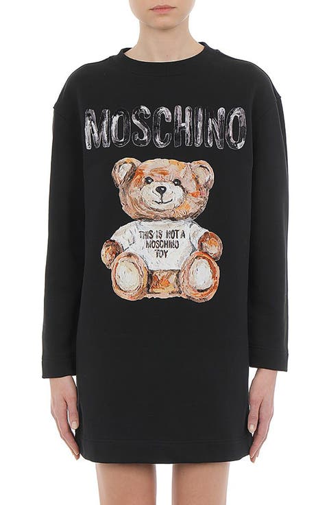 Painted Teddy Bear Logo Long Sleeve Cotton Sweatshirt Dress