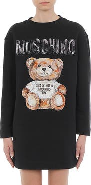 Moschino Painted Teddy Bear Logo Long Sleeve Cotton Sweatshirt Dress