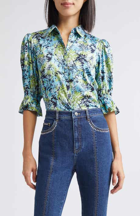 Fiona Dahlia Print Button-Up Shirt