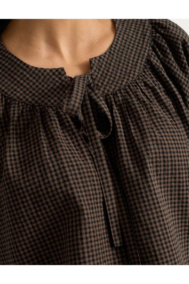 Gingham Blouson Sleeve Top, Alternate, color, Chocolate