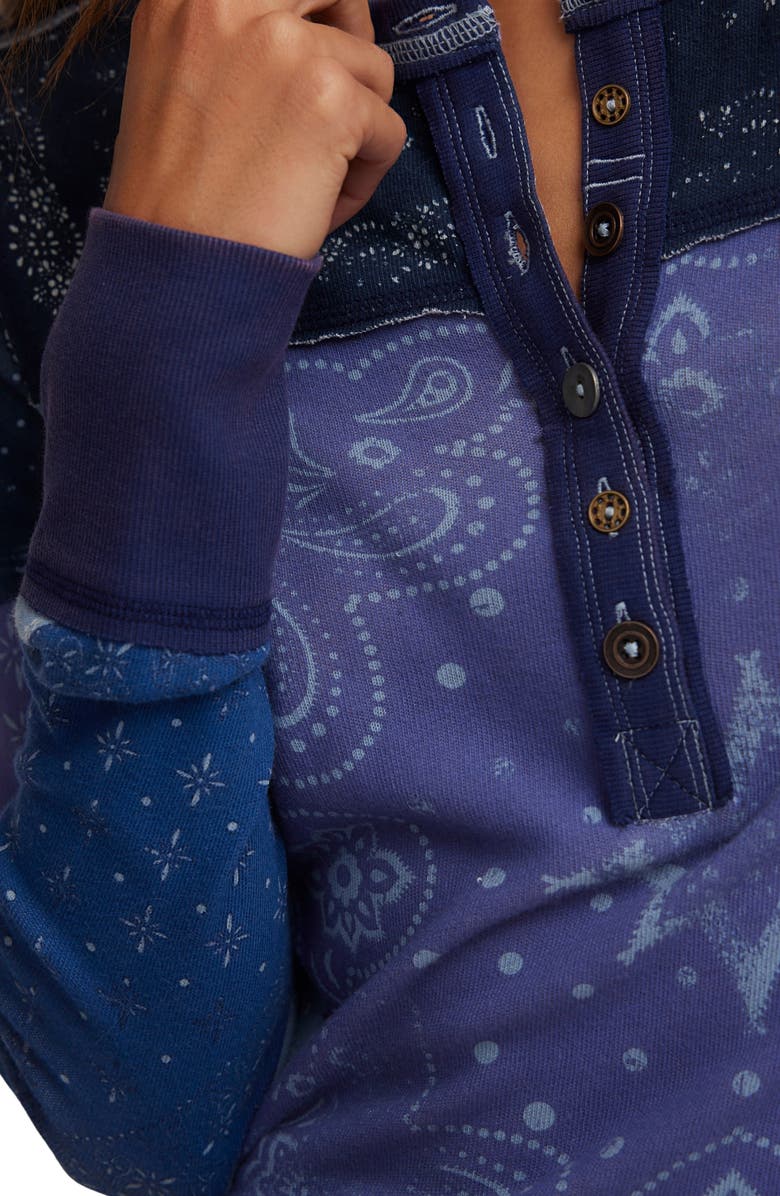 Free People Indie Patchwork Print Cotton T-Shirt, Alternate, color, Indigo Combo