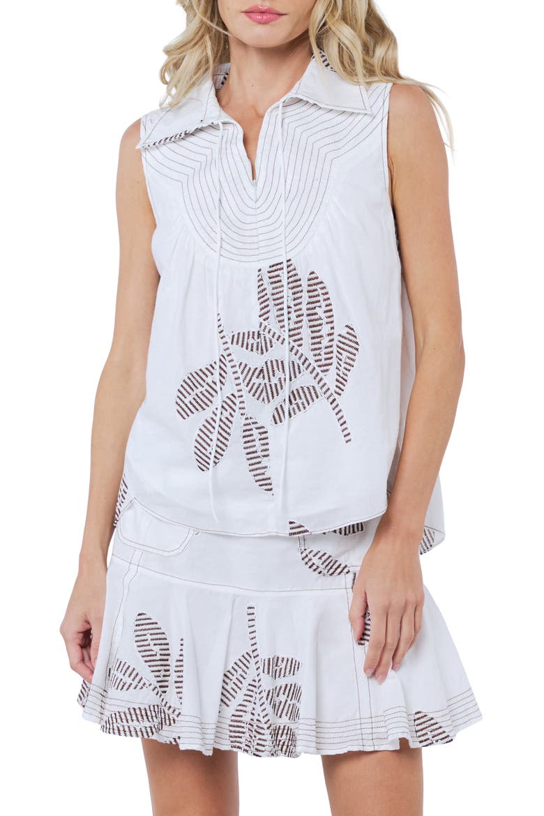 Minah Leaf Embroidery Sleeveless Top, Alternate, color, WHITE