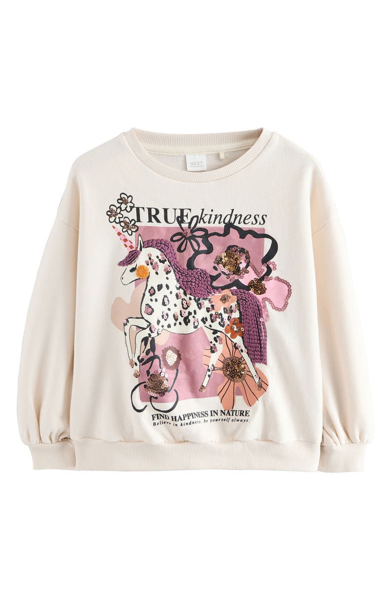NEXT Kids' Unicorn Sequin Cotton Blend Sweatshirt, Main, color, Neutral