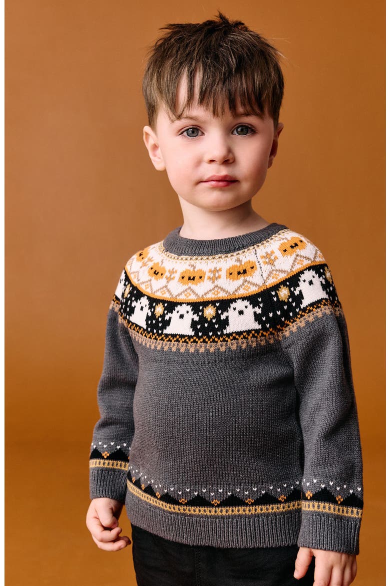 Kids' Halloween Fair Isle Sweater, Alternate, color, GREY