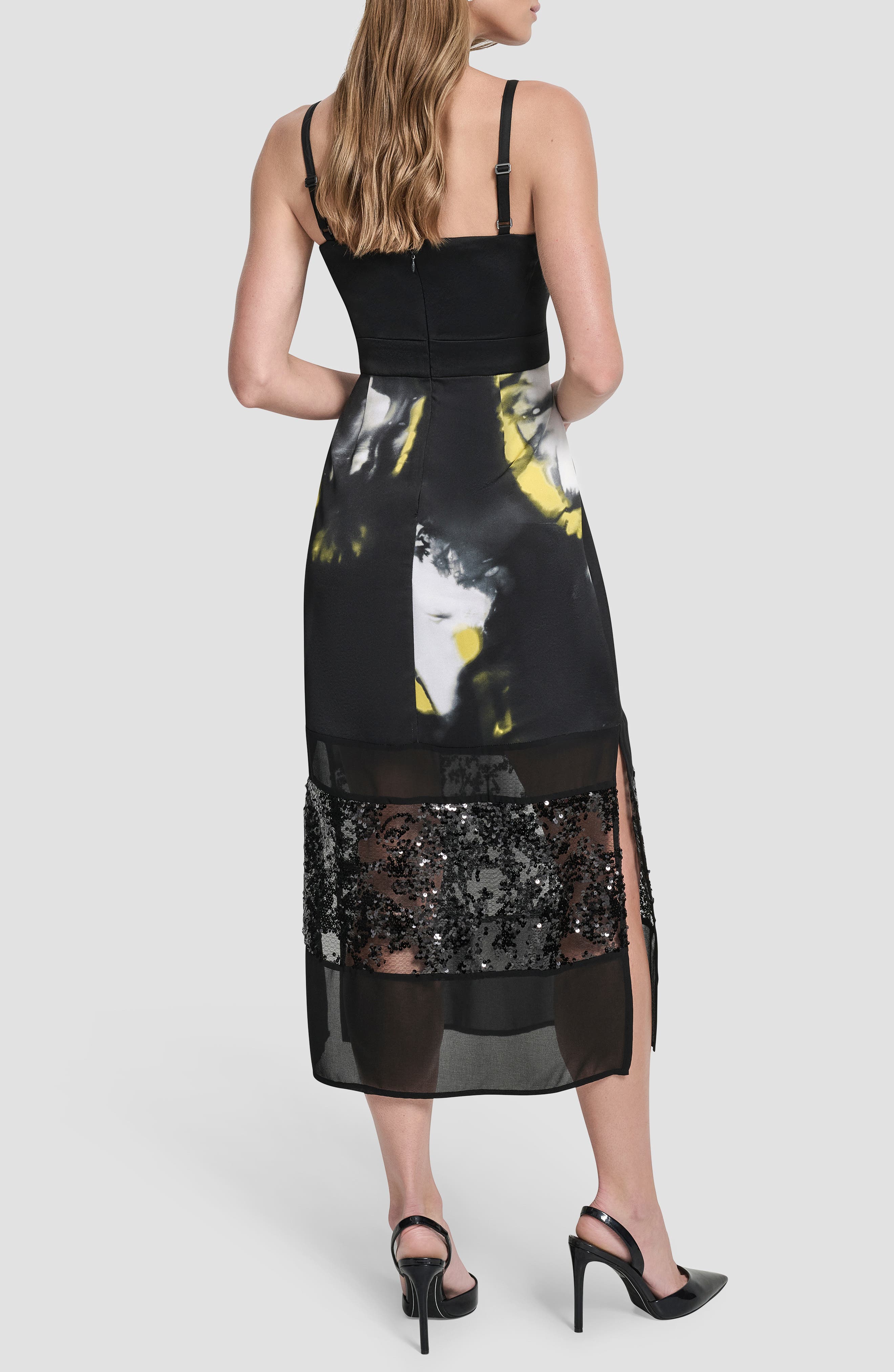 Mesh & Sequin Paneled Midi Skirt - image 2