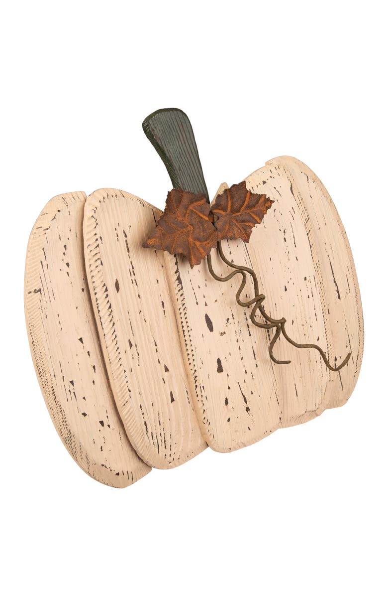 Northlight Rustic Wooden Fall Harvest Pumpkin with Leaves and Stem - 15", Alternate, color, 