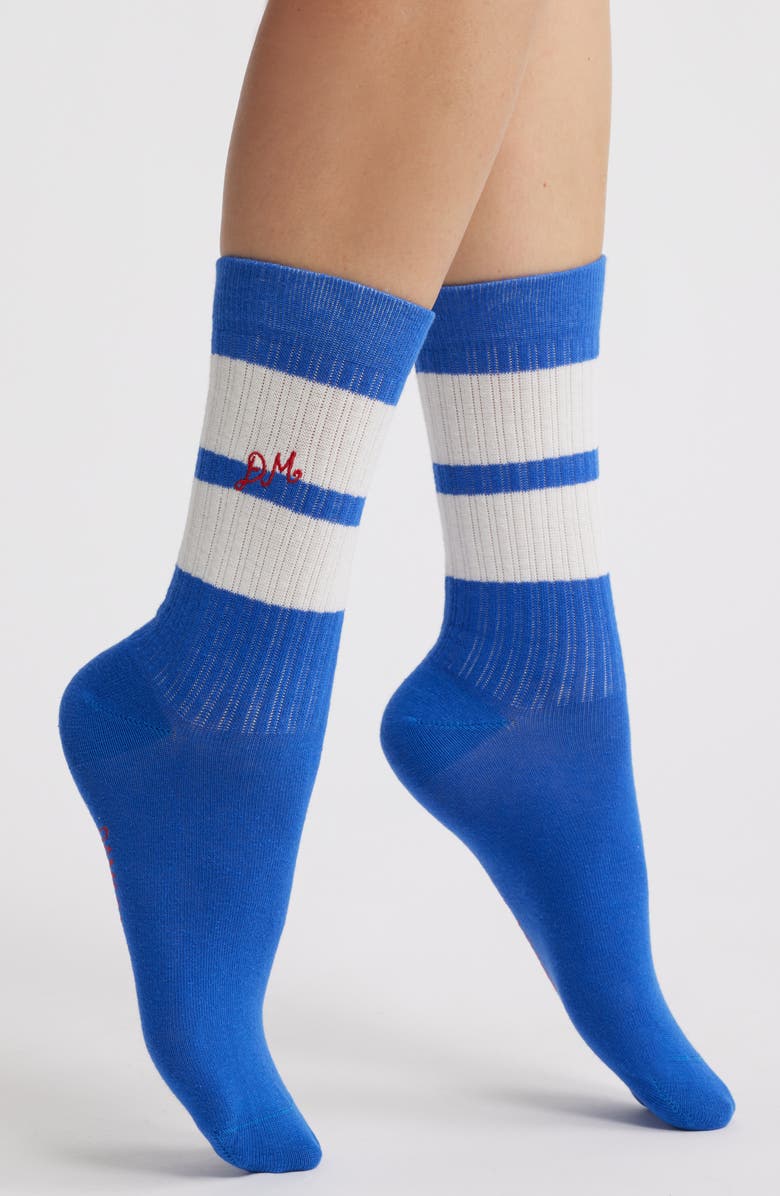 Damson Madder Sporty Stripe Organic Cotton Crew Socks, Main, color, Blue