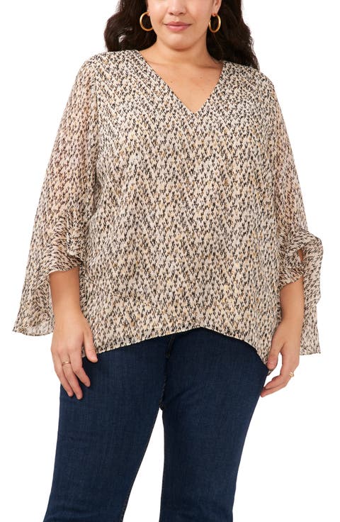 V-Neck Flutter Sleeve Top (Plus)