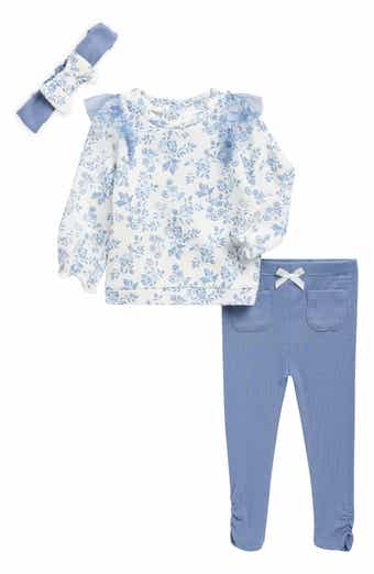 Nicole Miller Floral Fleece Top, Ribbed Pants & Headband Set