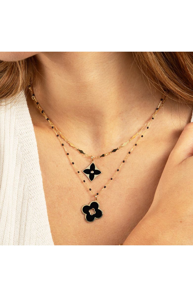 The Lovery Fine Jewelry Onyx Clover Cut Out Charm, Alternate, color, Onyx