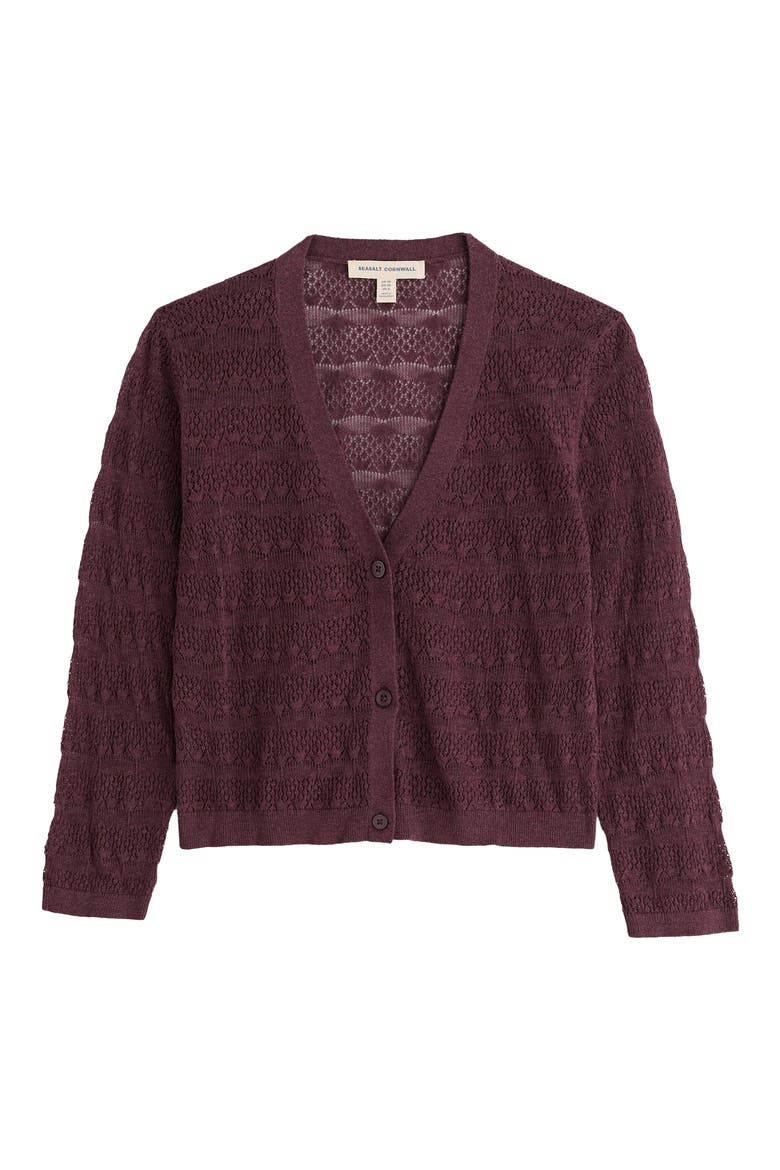 Sweet Day Pointelle Organic Cotton Cardigan, Alternate, color, KNIT MELANGE CACAO