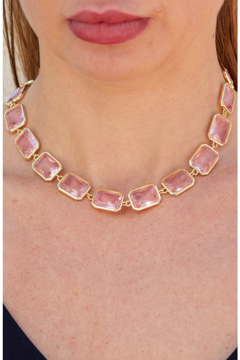 Bezel Pink Crystal Collar Necklace, Alternate, color, YELLOW GOLD