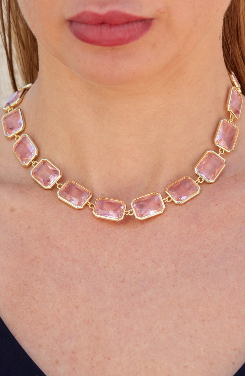 SAVVY CIE JEWELS Bezel Pink Crystal Collar Necklace, Alternate, color, Yellow Gold
