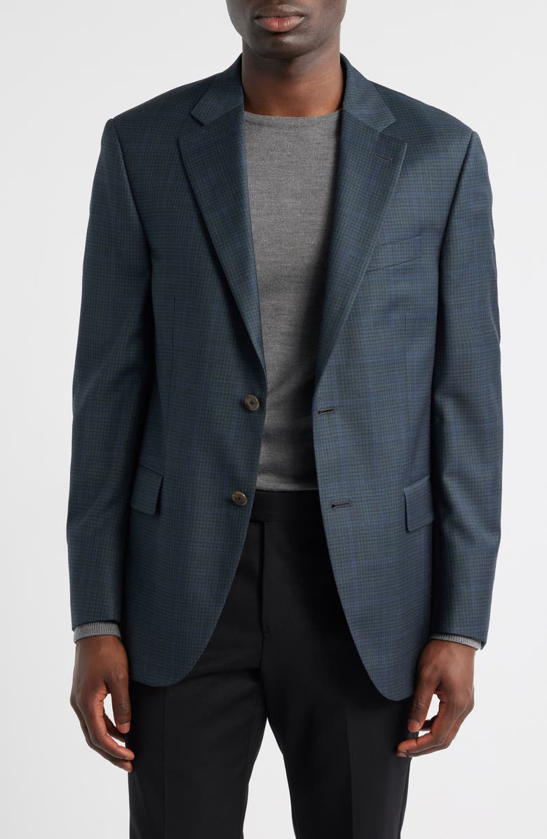 Peter Millar Flynn Classic Fit Dark Green Check Wool Sport Coat, Main, color, Green