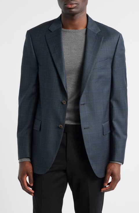 Flynn Classic Fit Dark Green Check Wool Sport Coat (Regular & Big)