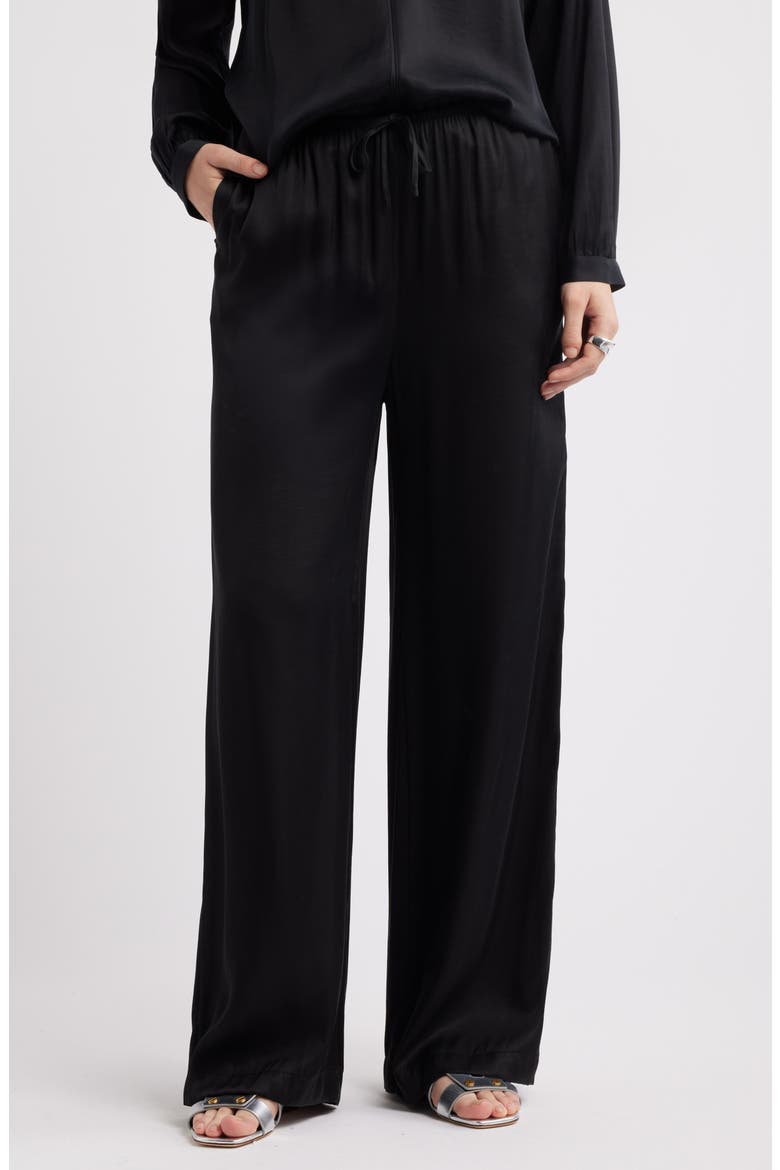 Satin Drawstring Pants, Main, color, BLACK