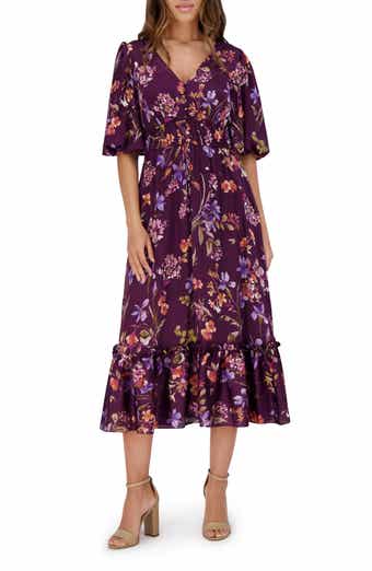 Kensie Floral Puff Sleeve Midi Dress