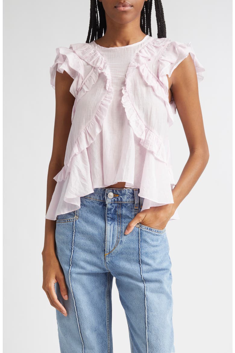 Nalou Ruffle Detail Sleeveless Cotton Blend Top, Main, color, LIGHT PINK